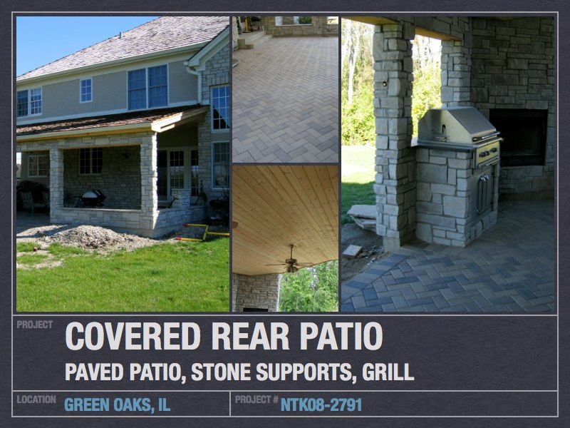 Covered Stone Patio with Grill & Fireplace - Green Oaks, IL